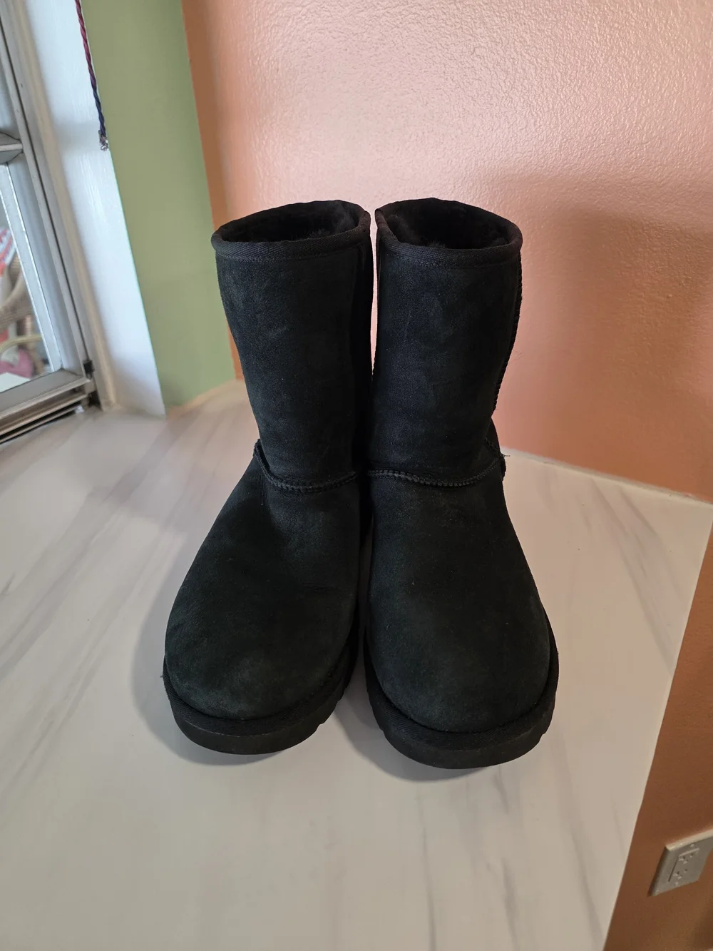 UGG Classic Short Black Suede Shearling Boots